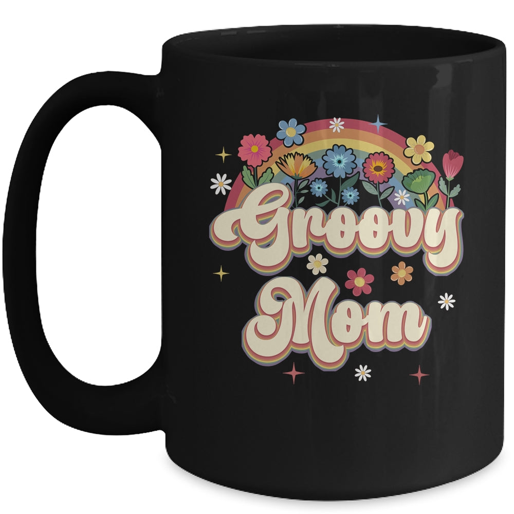 Groovy Mom Retro Hippie Peace Sign Floral Mothers Day Mug | teecentury