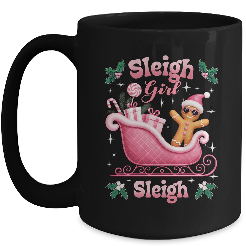 Groovy Pink Christmas Candy Sleigh Girl Gingerbread Holiday Mug | teecentury