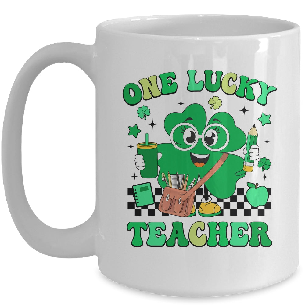 Groovy Shamrock One Lucky Teacher St Patricks Day Men Women Mug | teecentury