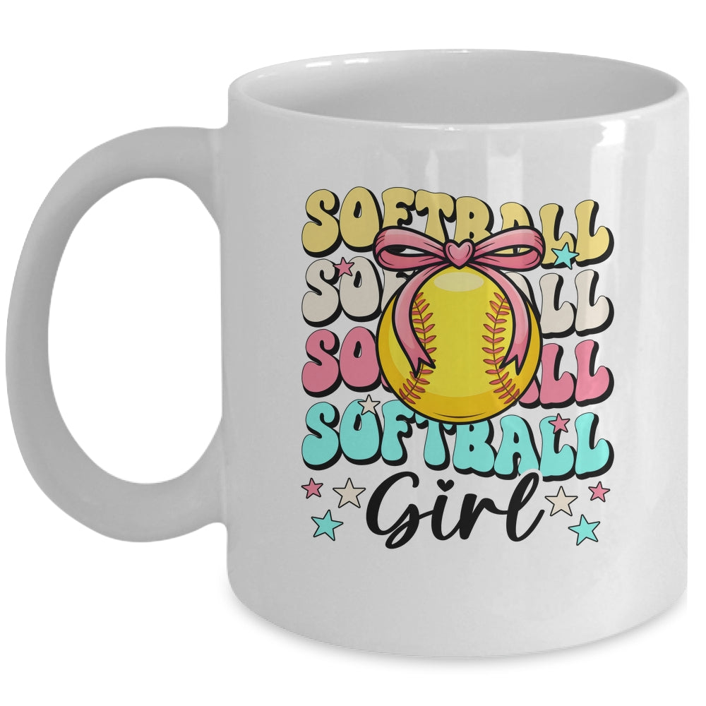 Groovy Softball Girl Girls Coquette Bow Softball Women Mug | teecentury