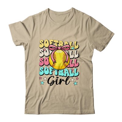 Groovy Softball Girl Girls Coquette Bow Softball Women Shirt & Tank Top | teecentury