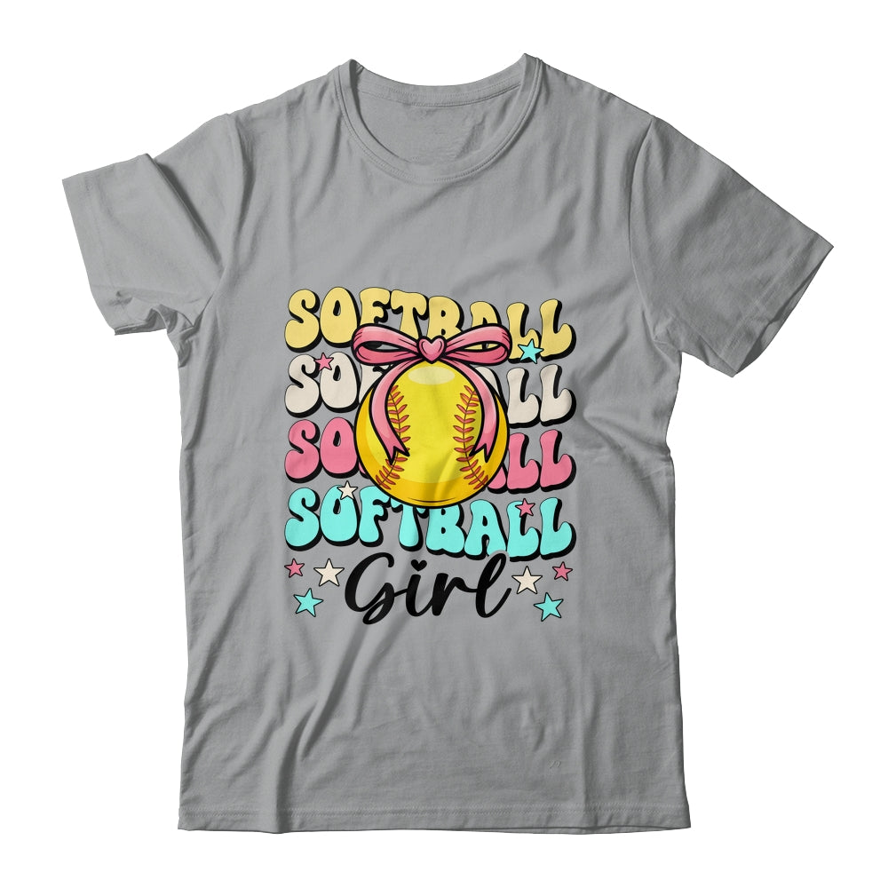 Groovy Softball Girl Girls Coquette Bow Softball Women Shirt & Tank Top | teecentury