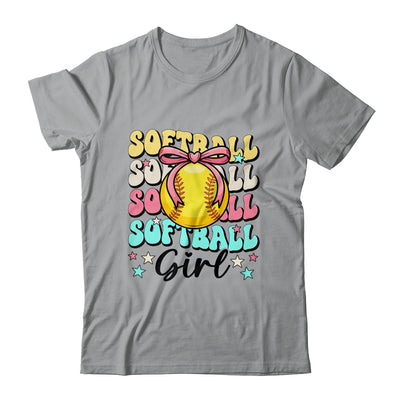 Groovy Softball Girl Girls Coquette Bow Softball Women Shirt & Tank Top | teecentury