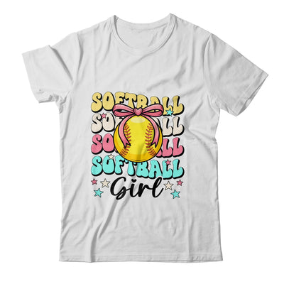 Groovy Softball Girl Girls Coquette Bow Softball Women Shirt & Tank Top | teecentury