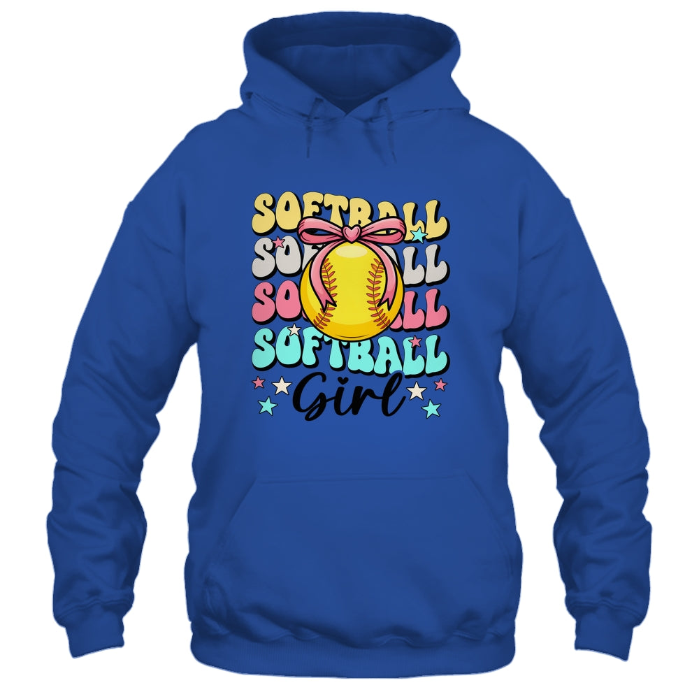 Groovy Softball Girl Girls Coquette Bow Softball Women Shirt & Tank Top | teecentury