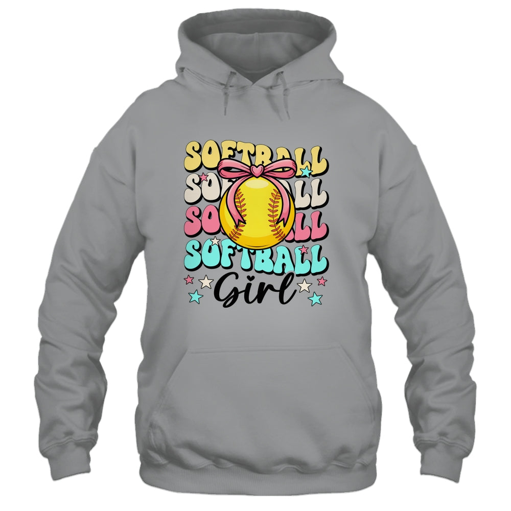 Groovy Softball Girl Girls Coquette Bow Softball Women Shirt & Tank Top | teecentury