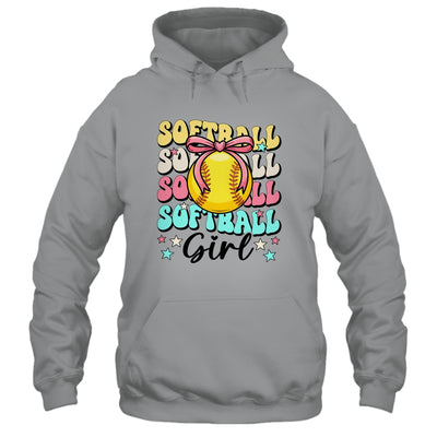 Groovy Softball Girl Girls Coquette Bow Softball Women Shirt & Tank Top | teecentury