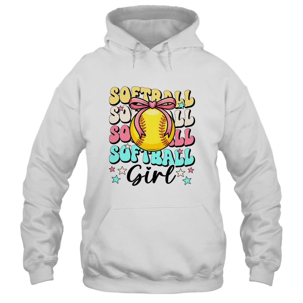 Groovy Softball Girl Girls Coquette Bow Softball Women Shirt & Tank Top | teecentury