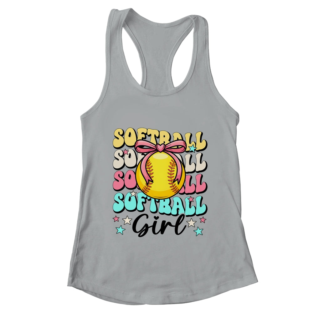 Groovy Softball Girl Girls Coquette Bow Softball Women Shirt & Tank Top | teecentury