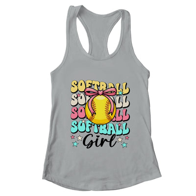 Groovy Softball Girl Girls Coquette Bow Softball Women Shirt & Tank Top | teecentury