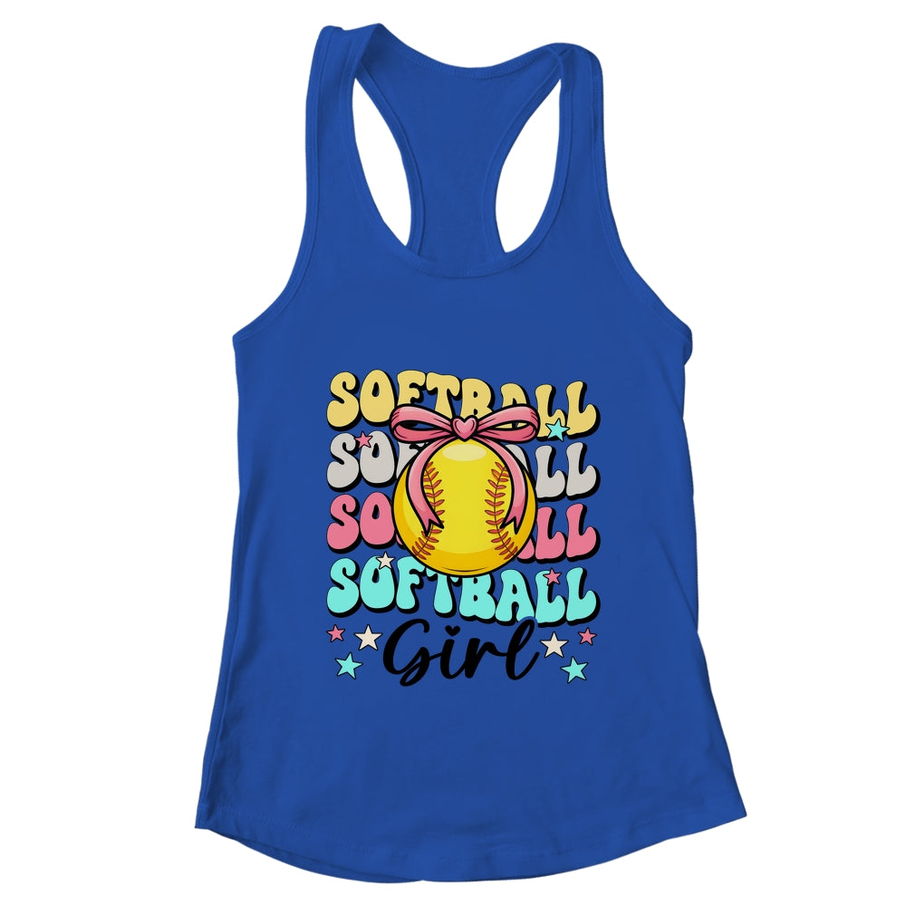 Groovy Softball Girl Girls Coquette Bow Softball Women Shirt & Tank Top | teecentury