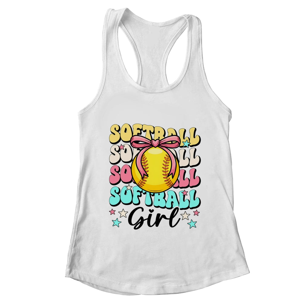 Groovy Softball Girl Girls Coquette Bow Softball Women Shirt & Tank Top | teecentury