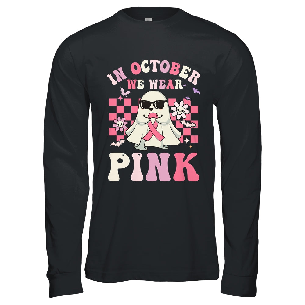 Groovy We Wear Pink Breast Cancer Awareness Ghost Halloween Shirt & Hoodie | teecentury