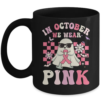 Groovy We Wear Pink Breast Cancer Awareness Ghost Halloween Mug | teecentury