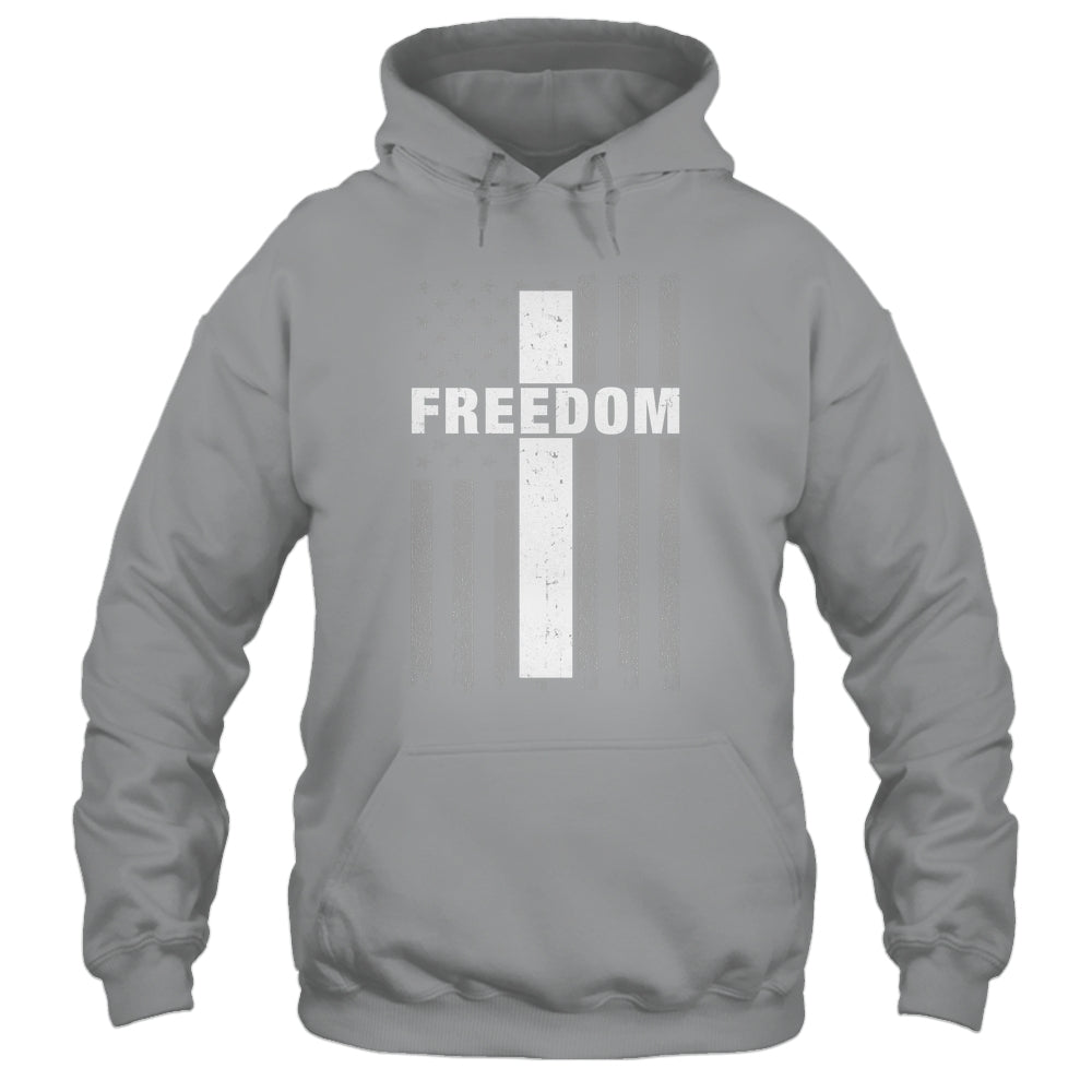 Grunge American Flag And Cross Faith Family Freedom Shirt & Hoodie | teecentury