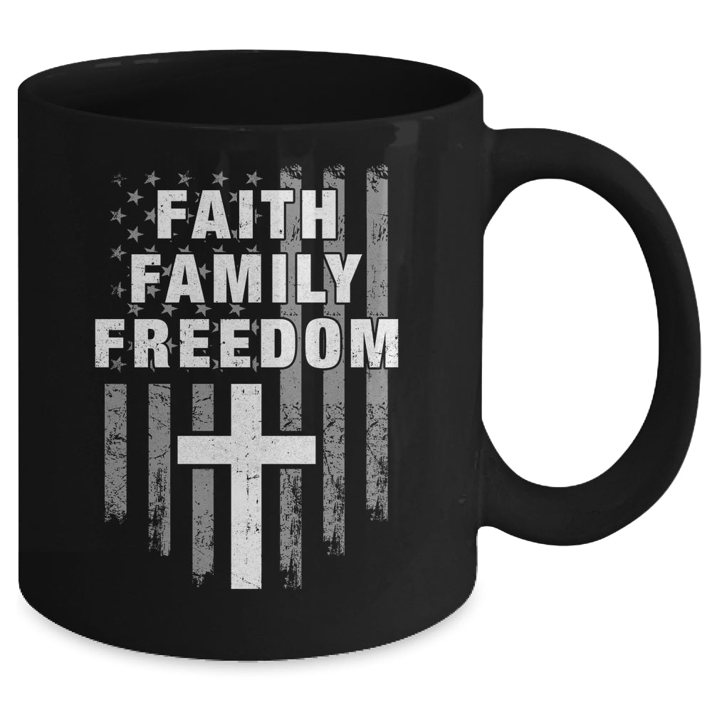 Grunge US Flag American Flag And Cross Faith Family Freedom Mug | teecentury