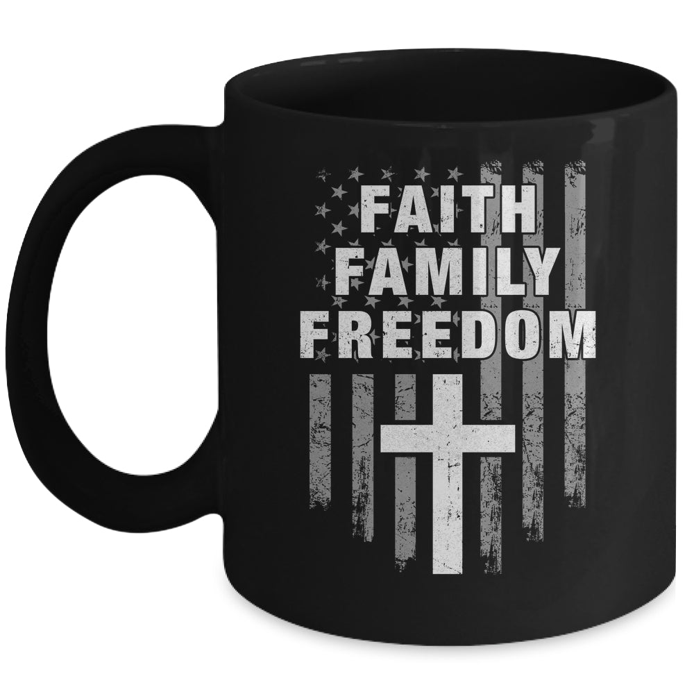 Grunge US Flag American Flag And Cross Faith Family Freedom Mug | teecentury