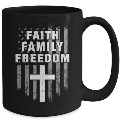 Grunge US Flag American Flag And Cross Faith Family Freedom Mug | teecentury