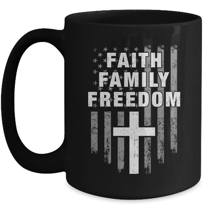 Grunge US Flag American Flag And Cross Faith Family Freedom Mug | teecentury