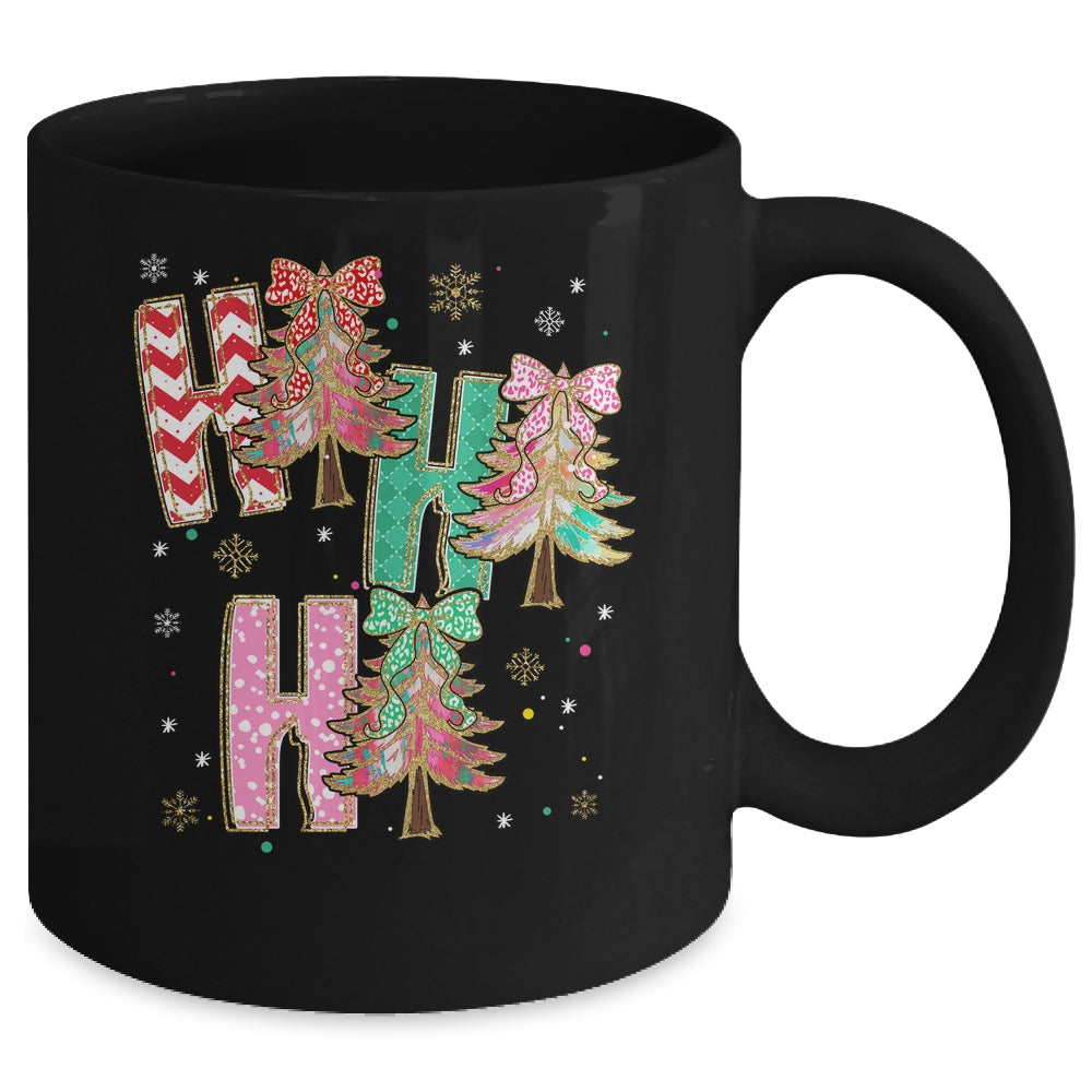 HO HO HO Merry Christmas Coquette Bow Xmas Trees Holiday Mug | teecentury