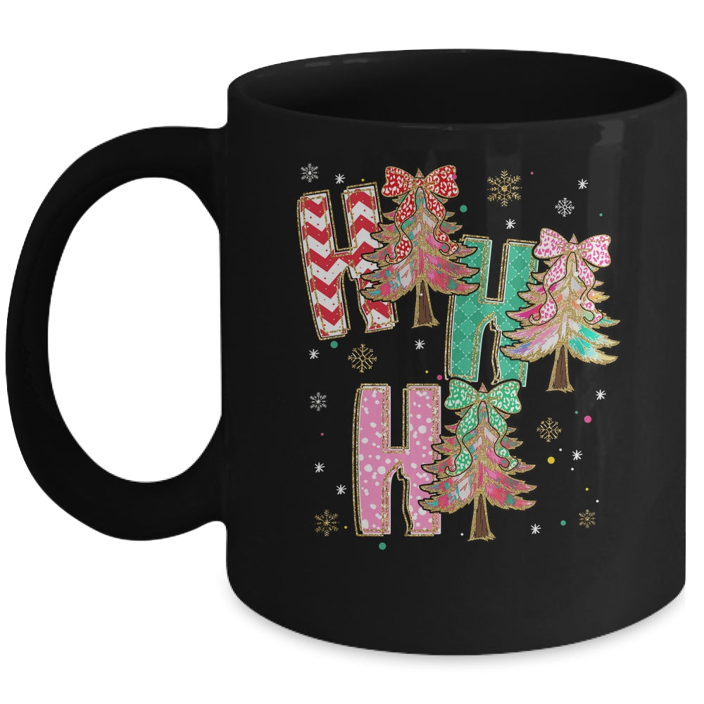 HO HO HO Merry Christmas Coquette Bow Xmas Trees Holiday Mug | teecentury