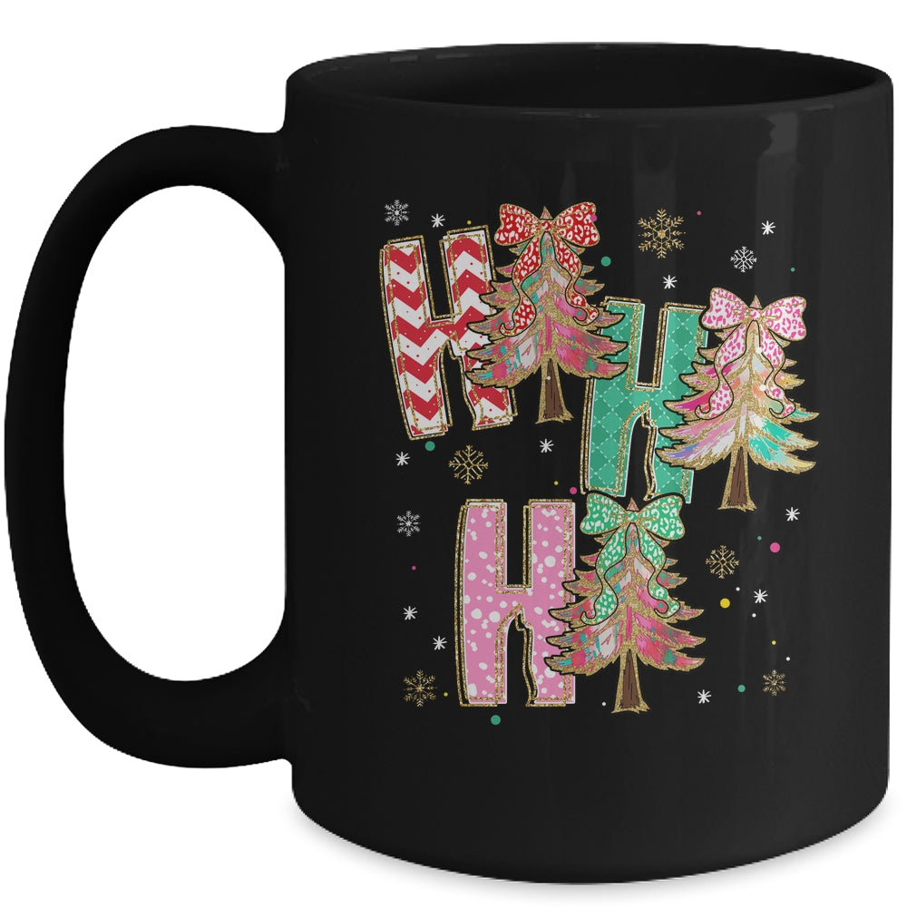 HO HO HO Merry Christmas Coquette Bow Xmas Trees Holiday Mug | teecentury