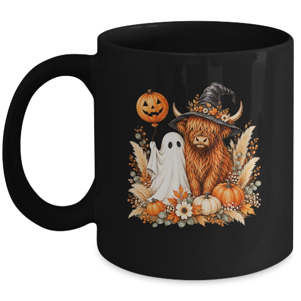 Halloween Boo Highland Cow Witch Spooky Season Fall Autumn Mug | teecentury