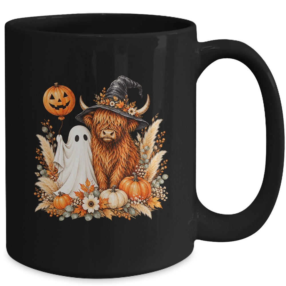Halloween Boo Highland Cow Witch Spooky Season Fall Autumn Mug | teecentury