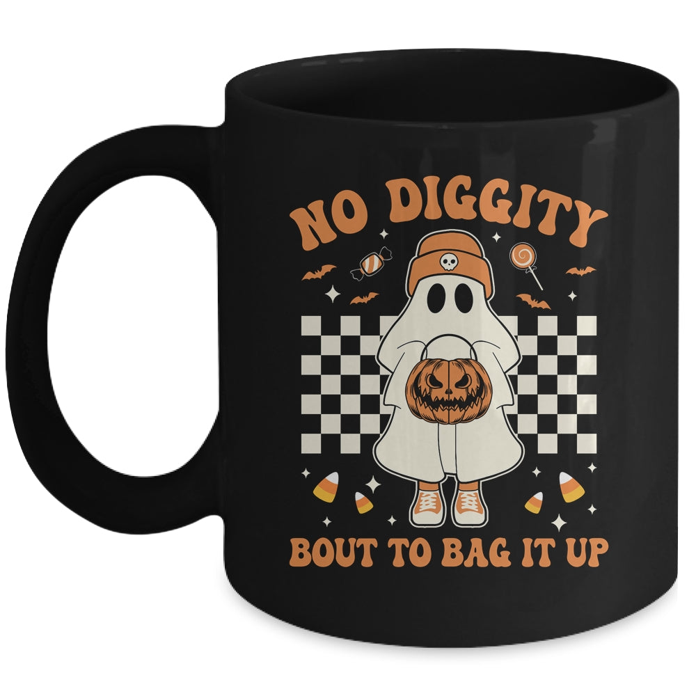Halloween Ghost No Diggity Bout To Bag It Up Kids Mug | teecentury