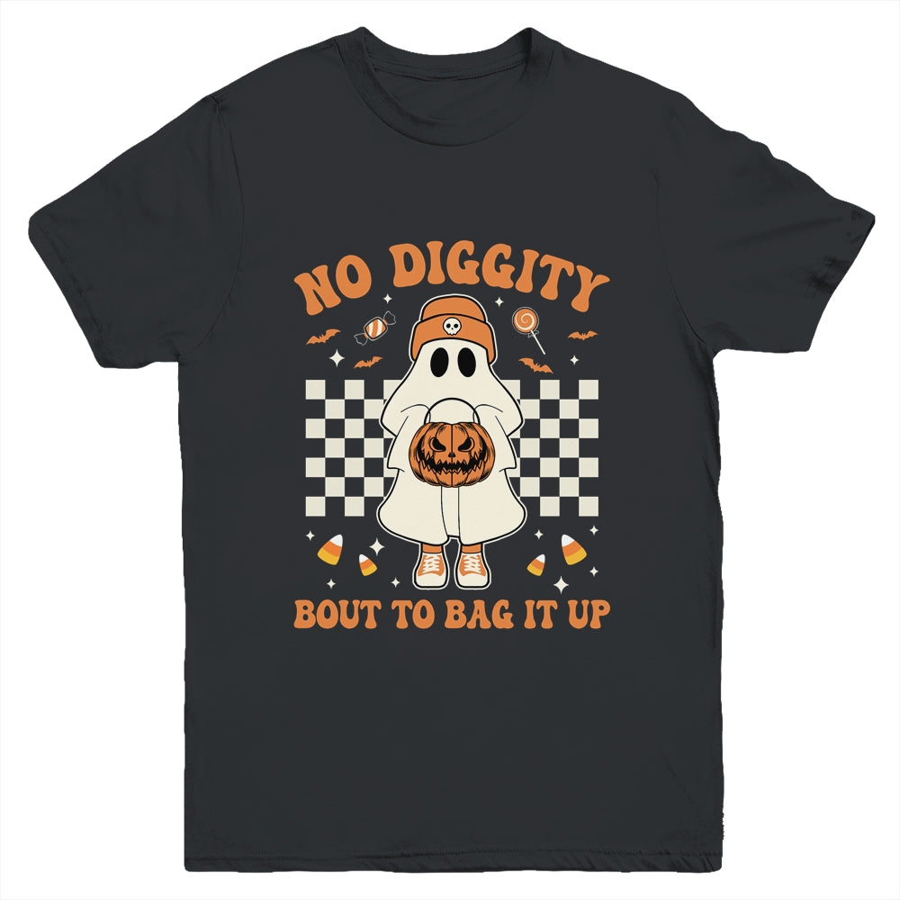 Halloween Ghost No Diggity Bout To Bag It Up Kids Youth Shirt | teecentury