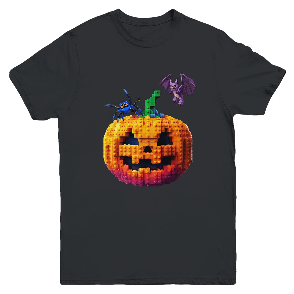 Halloween Master Builder Pumpkin Kids Building Blocks Bricks Youth Shirt | teecentury