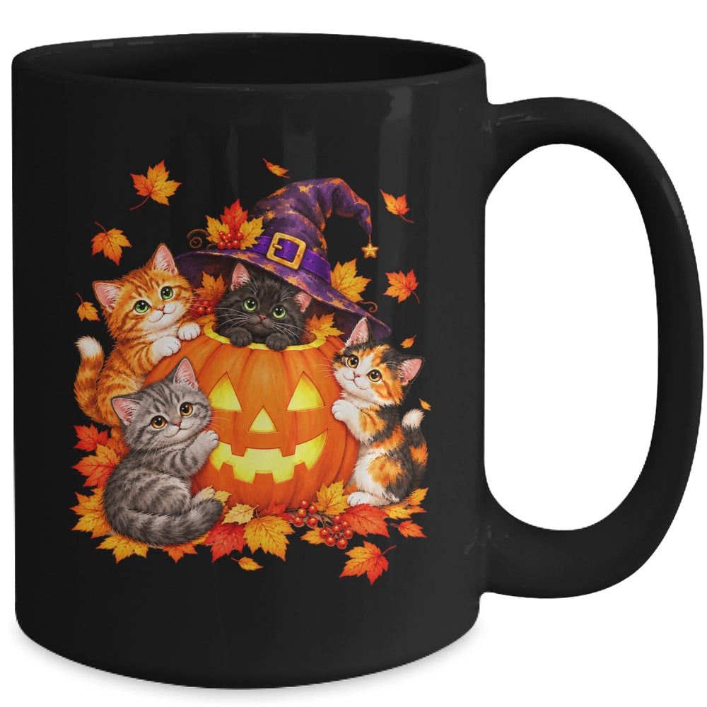 Halloween Pumpkin Cats Witch Hat Cute Kittens Graphic Mug | teecentury