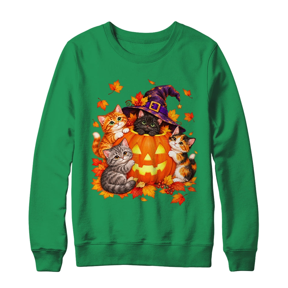 Halloween Pumpkin Cats Witch Hat Cute Kittens Graphic Shirt & Sweatshirt | teecentury