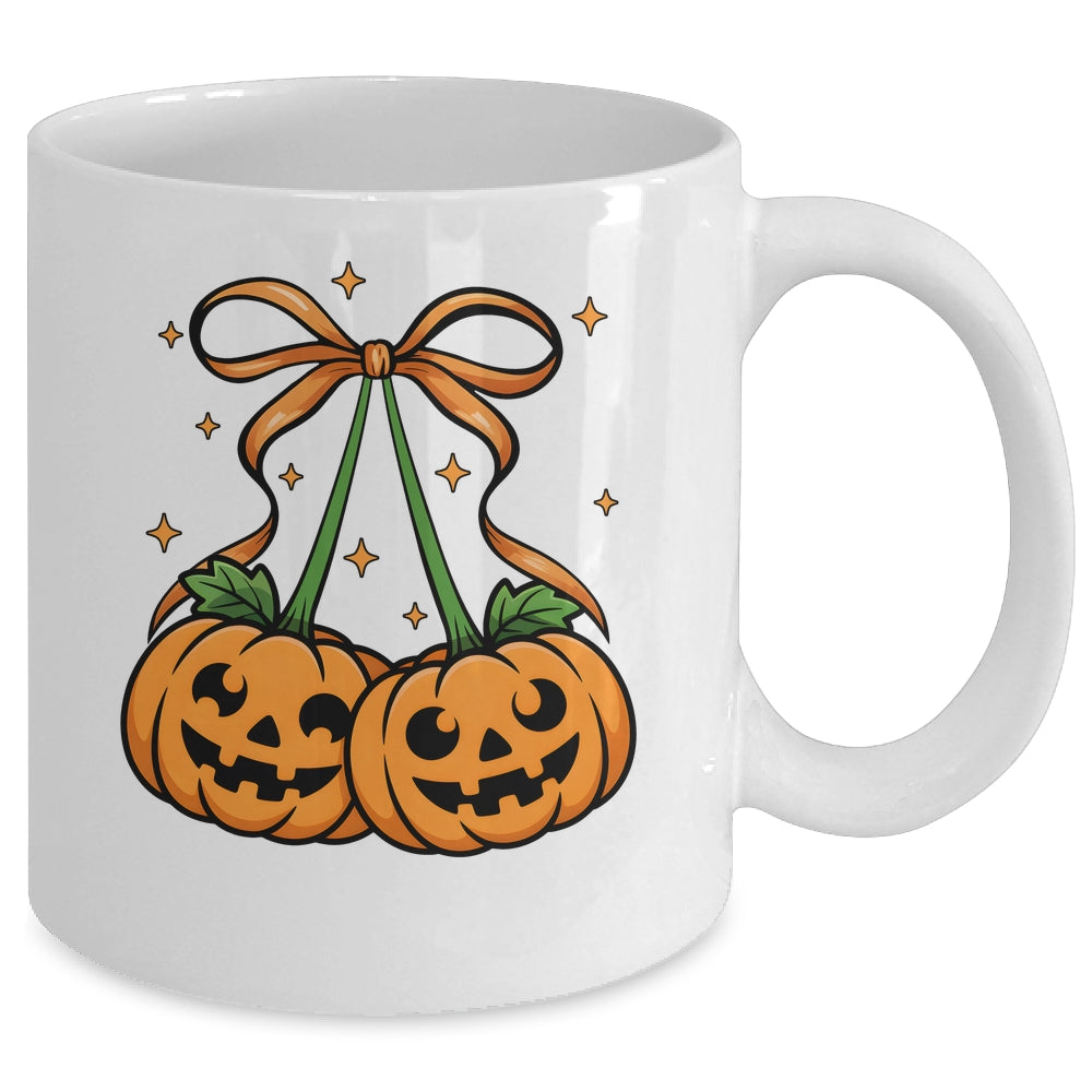 Halloween Pumpkin Cherries Fall Autumn Girly Coquette Bow Mug | teecentury