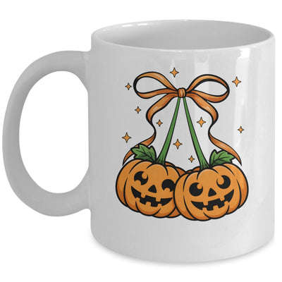 Halloween Pumpkin Cherries Fall Autumn Girly Coquette Bow Mug | teecentury