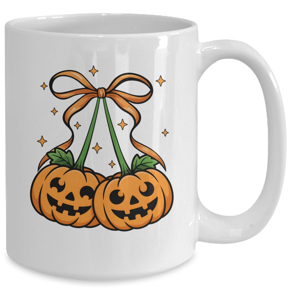 Halloween Pumpkin Cherries Fall Autumn Girly Coquette Bow Mug | teecentury