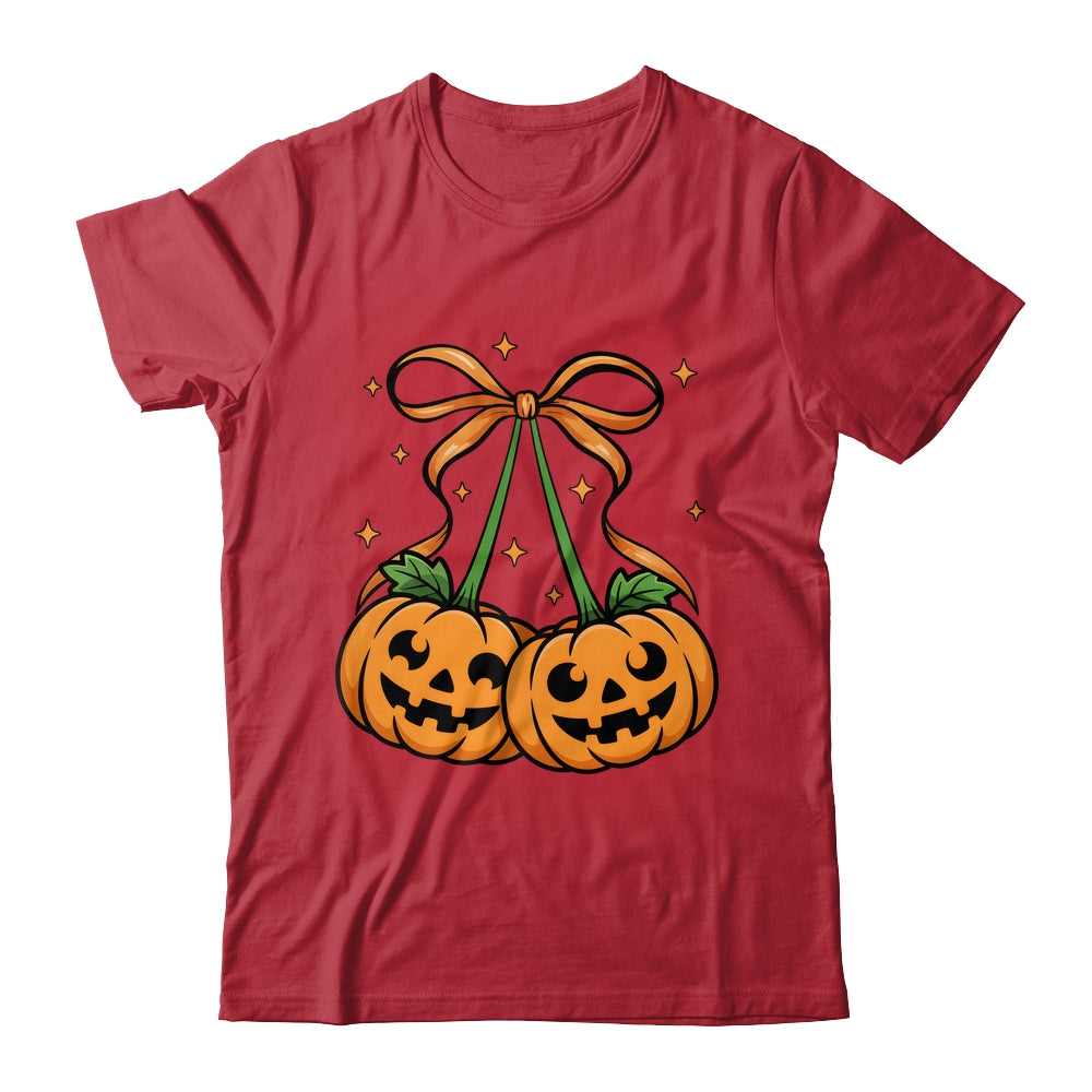 Halloween Pumpkin Cherries Fall Autumn Girly Coquette Bow Shirt & Sweatshirt | teecentury