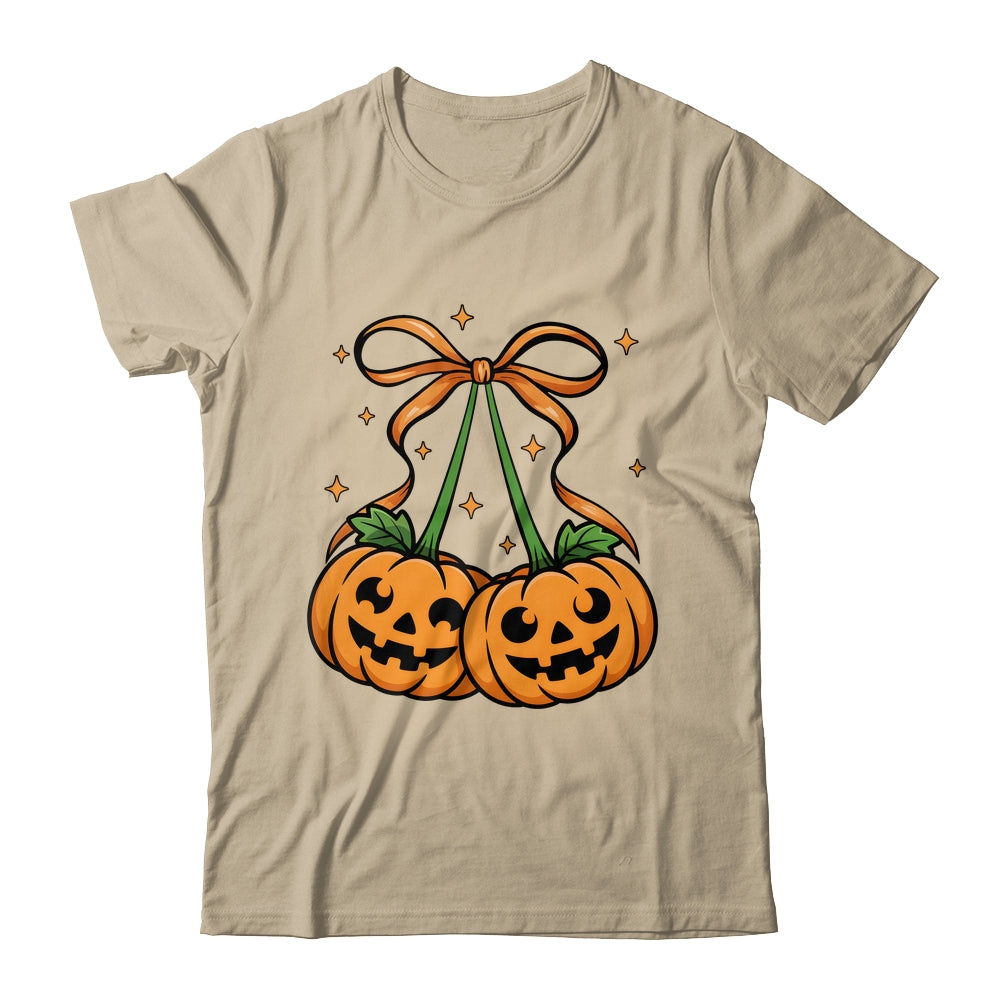 Halloween Pumpkin Cherries Fall Autumn Girly Coquette Bow Shirt & Sweatshirt | teecentury