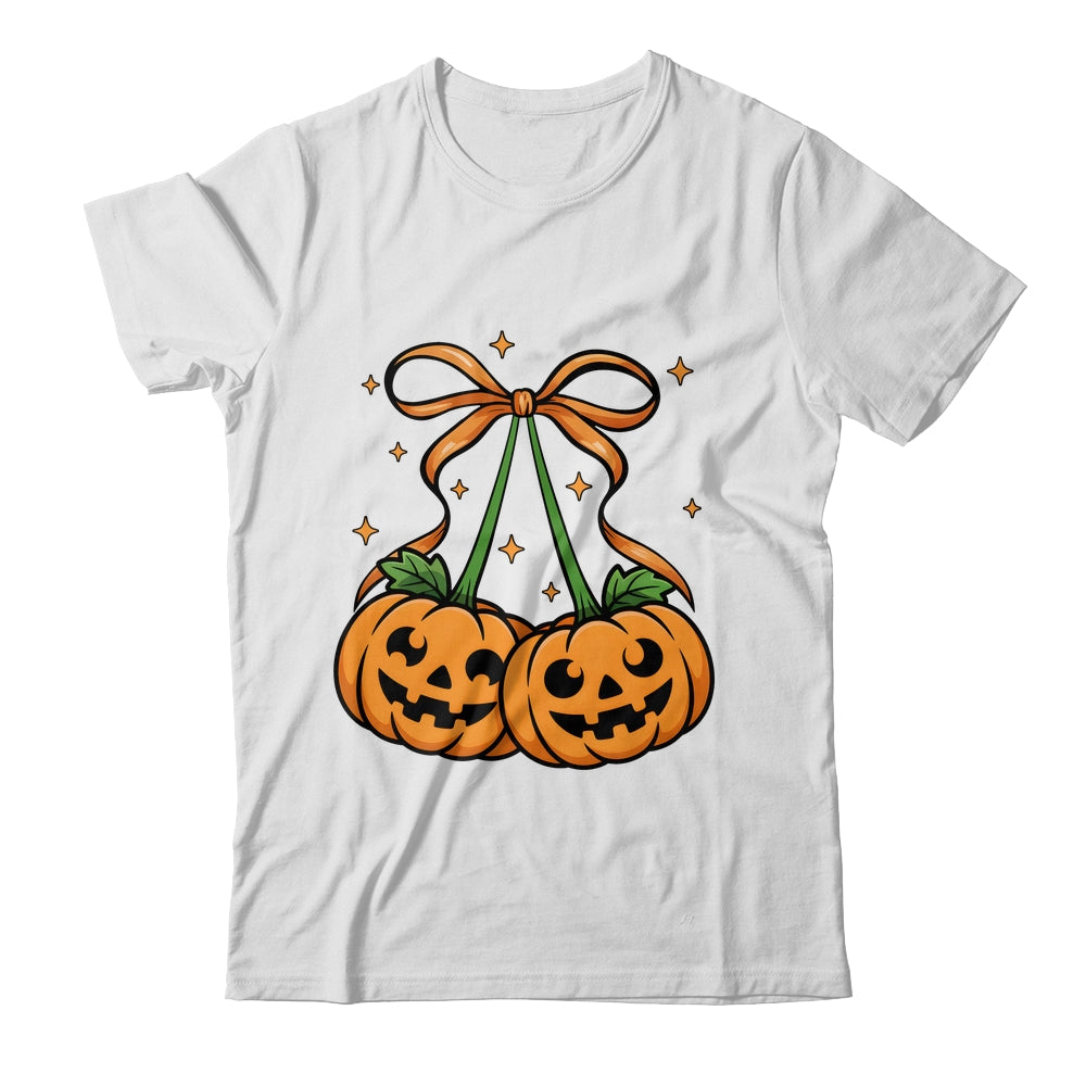 Halloween Pumpkin Cherries Fall Autumn Girly Coquette Bow Shirt & Sweatshirt | teecentury