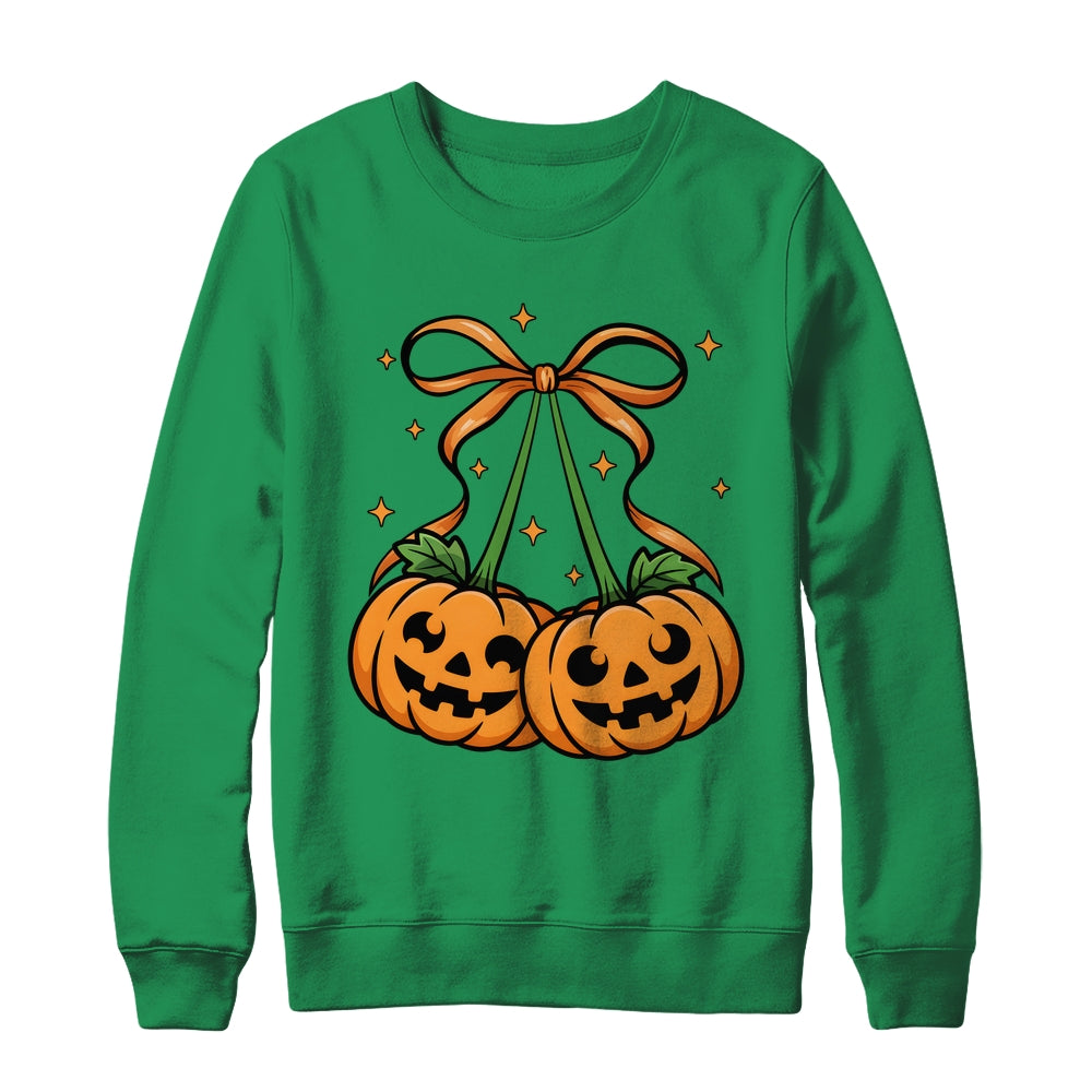 Halloween Pumpkin Cherries Fall Autumn Girly Coquette Bow Shirt & Sweatshirt | teecentury