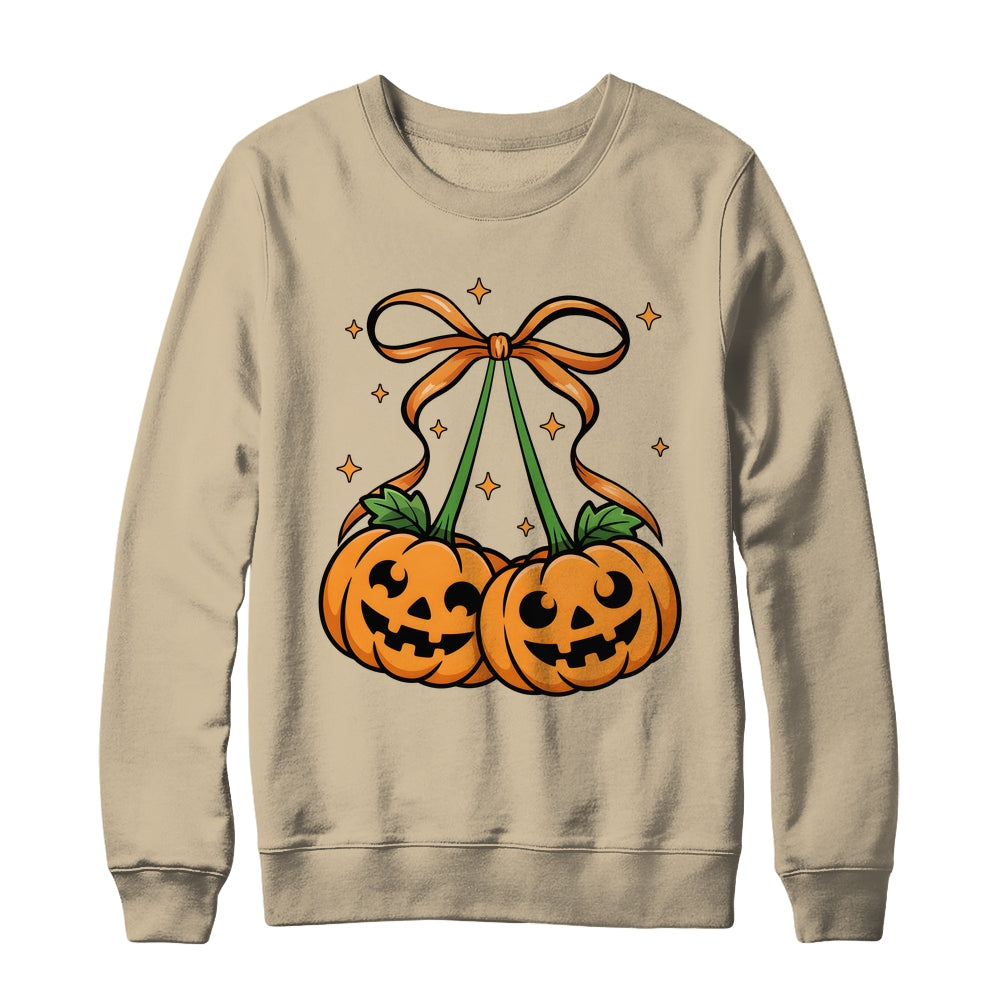 Halloween Pumpkin Cherries Fall Autumn Girly Coquette Bow Shirt & Sweatshirt | teecentury