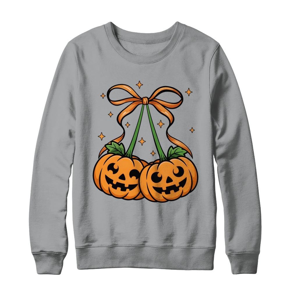 Halloween Pumpkin Cherries Fall Autumn Girly Coquette Bow Shirt & Sweatshirt | teecentury