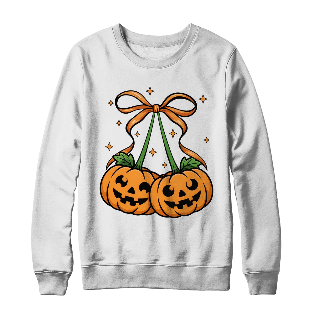 Halloween Pumpkin Cherries Fall Autumn Girly Coquette Bow Shirt & Sweatshirt | teecentury