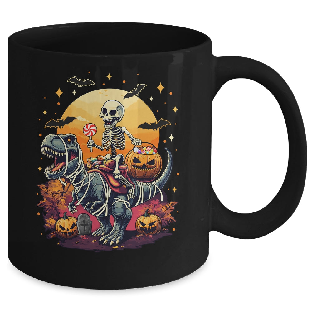 Halloween Skeleton Riding Mummy Dinosaur T Rex Kids Boys Men Mug | teecentury