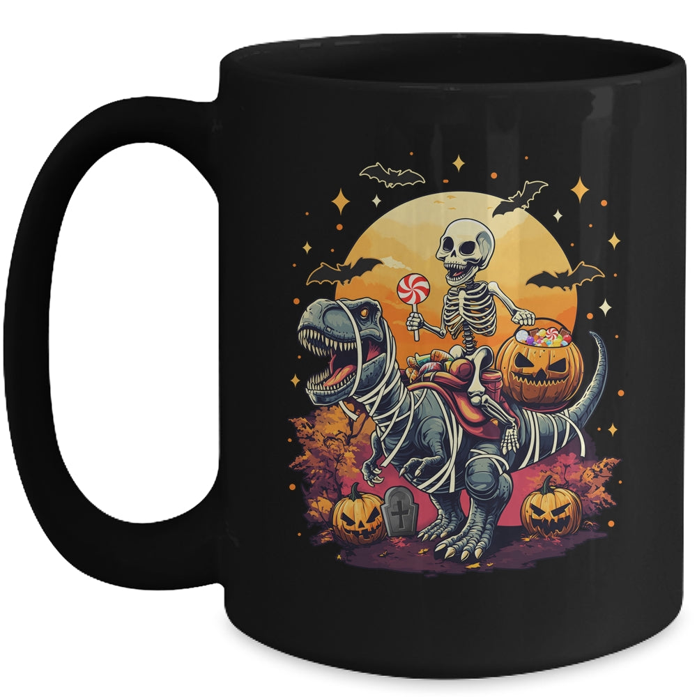 Halloween Skeleton Riding Mummy Dinosaur T Rex Kids Boys Men Mug | teecentury