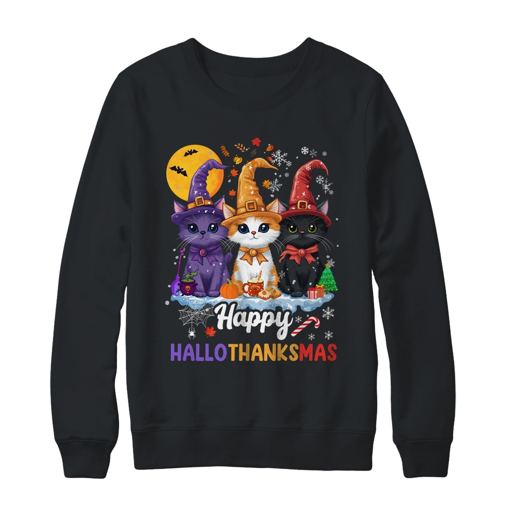 Halloween Thanksgiving Christmas 2024 Hallothanksmas Cats Shirt & Sweatshirt | teecentury
