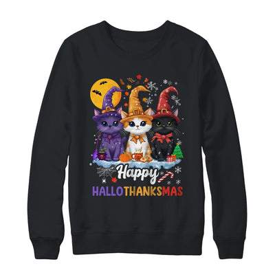 Halloween Thanksgiving Christmas 2024 Hallothanksmas Cats Shirt & Sweatshirt | teecentury