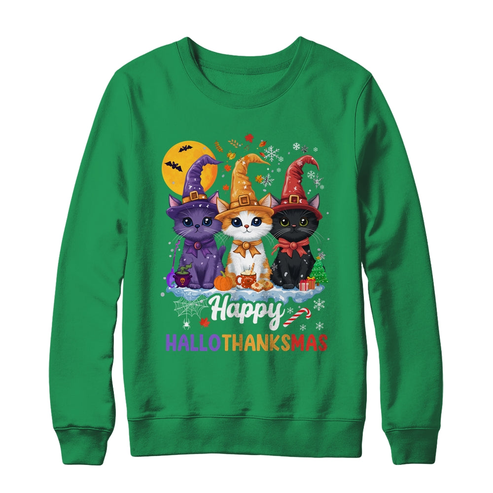 Halloween Thanksgiving Christmas 2024 Hallothanksmas Cats Shirt & Sweatshirt | teecentury