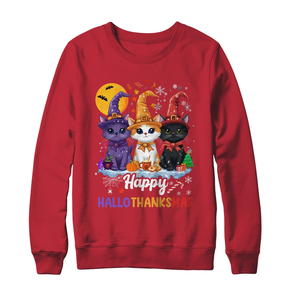 Halloween Thanksgiving Christmas 2024 Hallothanksmas Cats Shirt & Sweatshirt | teecentury