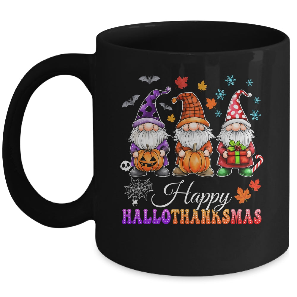 Halloween Thanksgiving Christmas Gnomes Happy HalloThanksMas Mug | teecentury